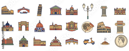 Set of Hand Drawn Italy Landmarks
