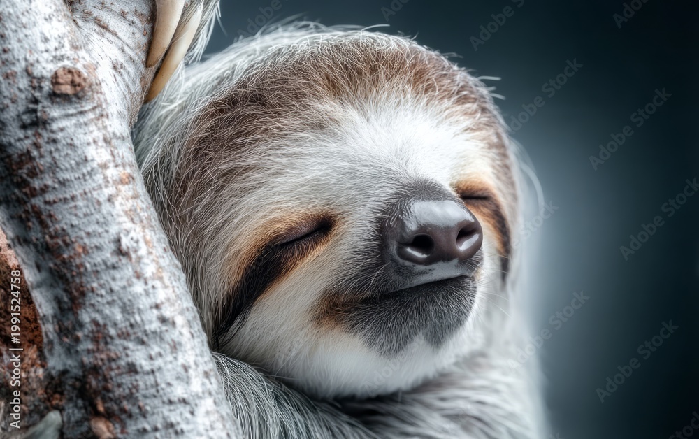 Fototapeta premium Sleepy Sloth with Crooked Crown Hanging from Branch