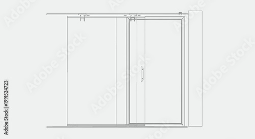 Minimalist shower cabin design with sliding glass door and metal hardware in a bright architectural plan style rendering