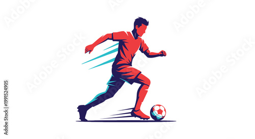Silhouette vector of soccer player in dynamic action dribbling ball with speed lines a vibrant graphic design
