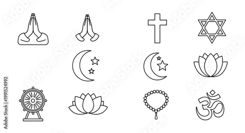 Collection of Religious Symbols and Icons Vector Art.