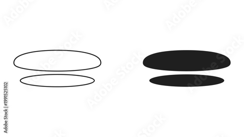 Two oval shapes one solid black and one outlined on white background