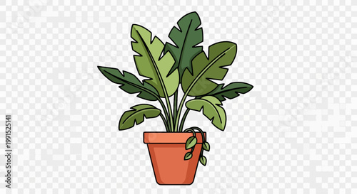 Tropical houseplant illustration in terracotta pot with lush green leaves minimalist style plant decor for interior design and home decoration