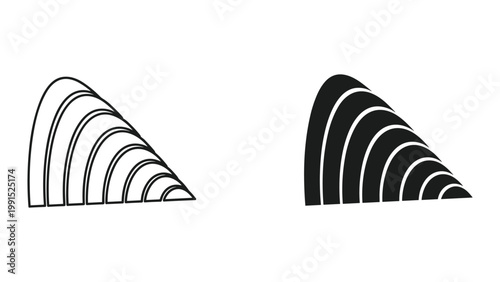 Black and white semicircular line art designs on white background