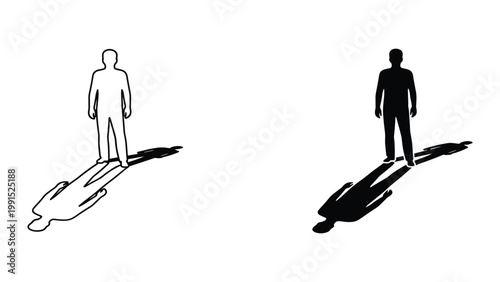 Vector illustration of a man standing on a surfboard in black and white