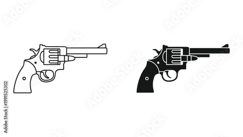 Vector illustration of two revolver pistols in black and white