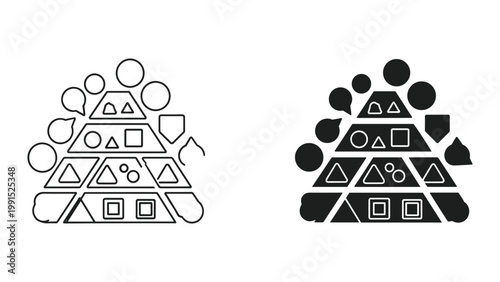 Geometric shapes arranged in a pyramid on white background