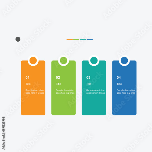 Infographic template with four colorful tags and sample text for presentations