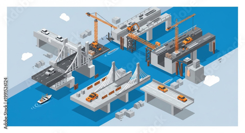 Industrial Cargo Port With Container Cranes And Ships.