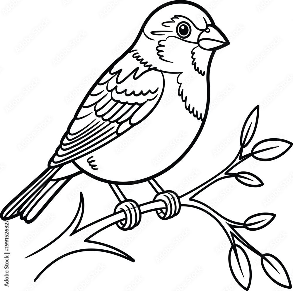 Obraz premium A simple black and white line drawing of a small sparrow