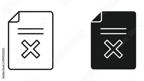 Black and white document icons with an x marked through them