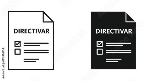 Black and white icons of document with checklist and text