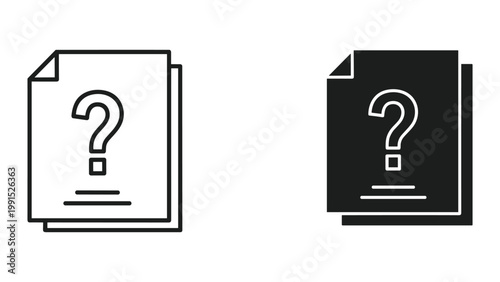 Question mark icon on document pages in black and white