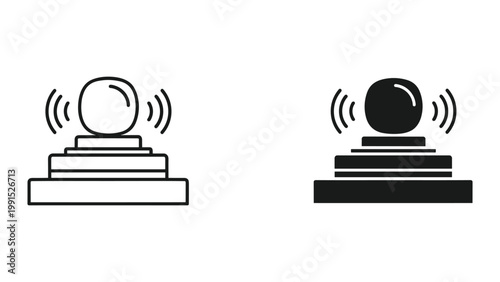 Crystal ball on a pedestal with sound waves around it in black and white