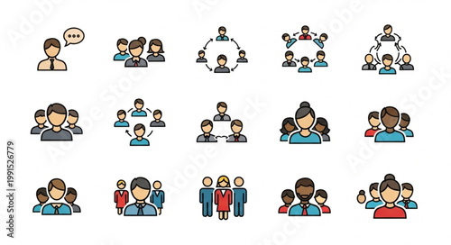 Collection of Diverse People Icons Representing Teams and Communication.