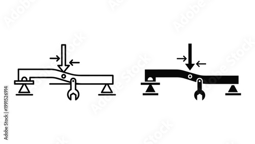 Beam deflection diagrams showing bending and torsion with arrows indicating force and direction on a white background