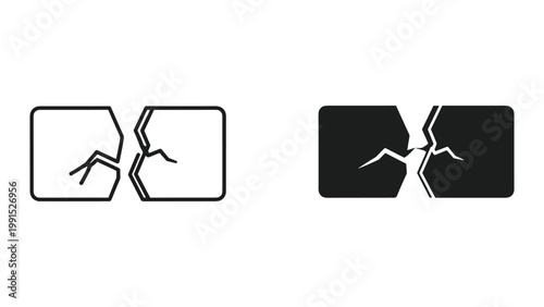 Cracked sim card icons in black and white on white background
