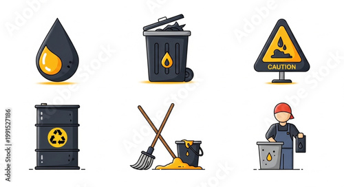 Hazardous Waste Symbols and Icons Collection.
