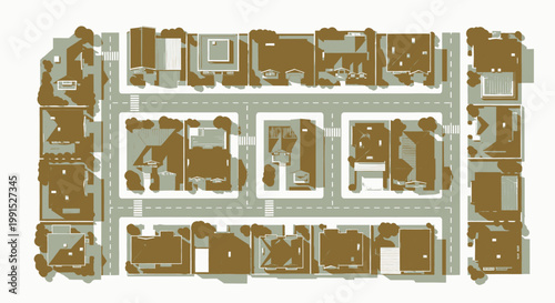 A seamless vector illustration of a bustling city street with trees, cars, and streetlights, depicting urban life and transportation