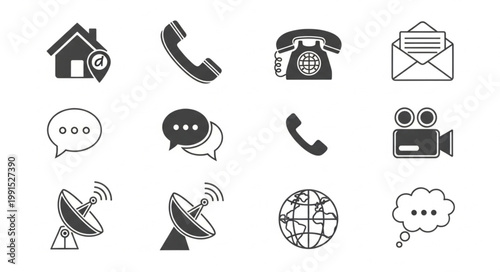 Collection of communication and technology icons for digital use.