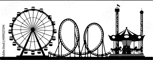 Entertainment horizontal banner, amusement park rides Vector Art