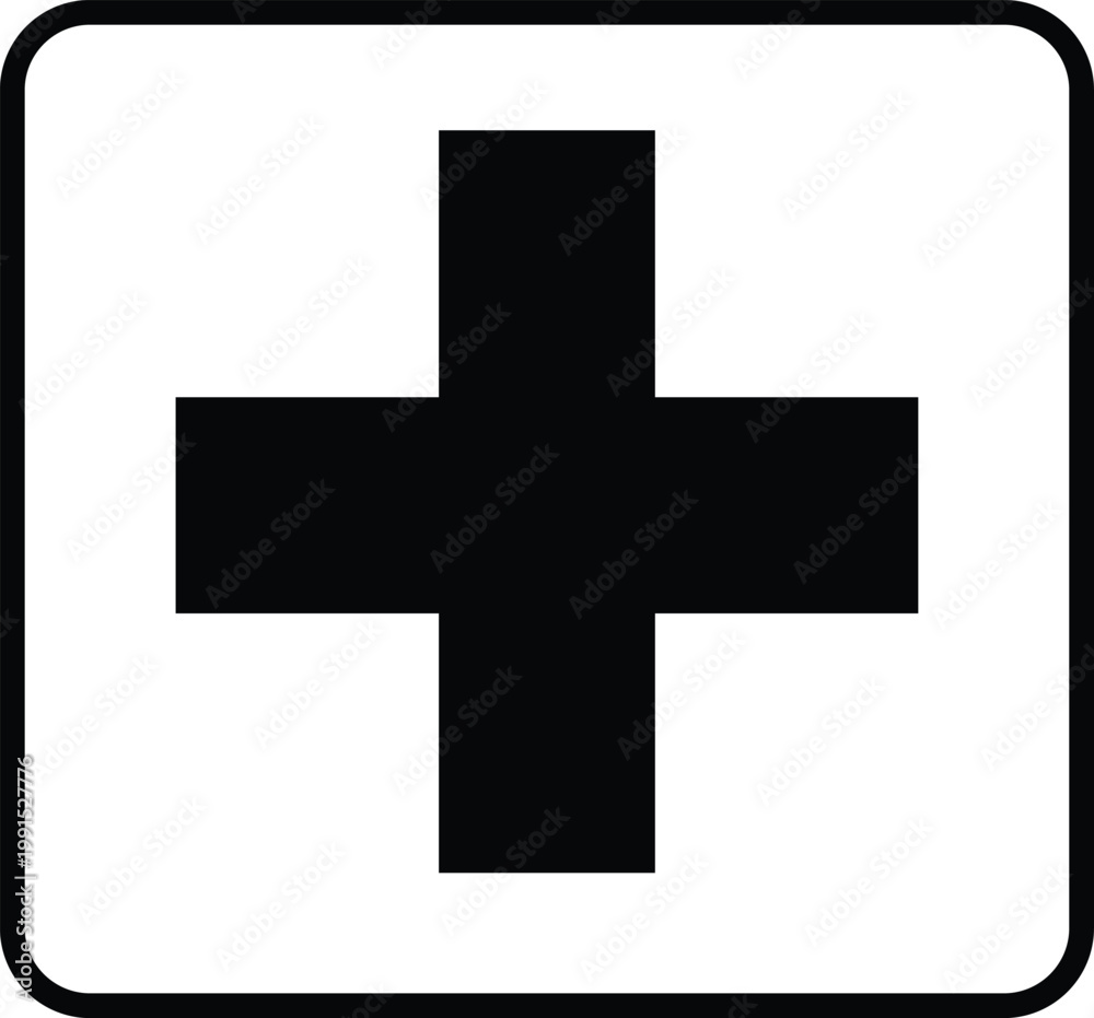 Fototapeta premium Bold Medical Cross Icon with Outline – Healthcare and First Aid Symbol