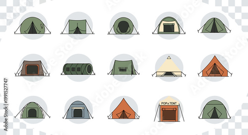 Collection of various camping tents.