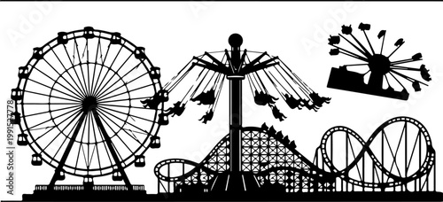 Entertainment horizontal banner, amusement park rides Vector Art