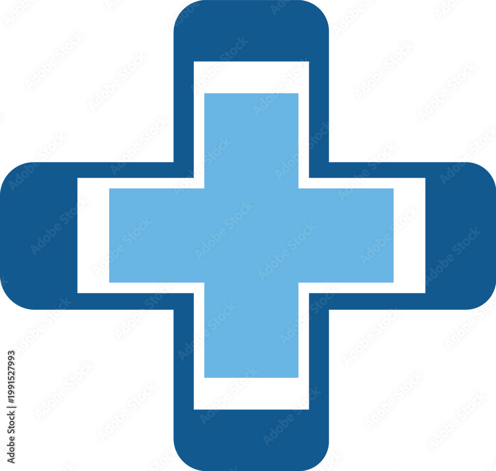 Fototapeta premium Blue Medical Cross Icon – Modern Healthcare Symbol Vector Design