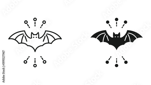 Black and white bat icons with motion lines on white background