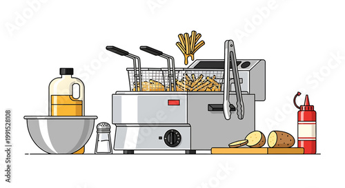 Deep Fryer Cooking Food Appliance Machine.