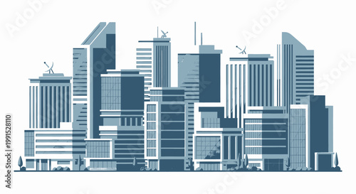 Collection of modern architectural building designs featuring clean lines and commercial aesthetics