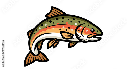 Colorful Trout Fish Side View Illustration.