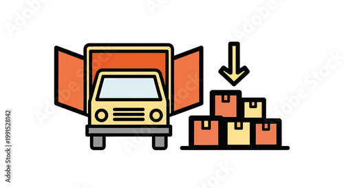 Delivery truck with stacked boxes.