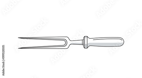 Detailed illustration of a stainless steel carving fork for kitchen use.