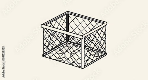 Detailed illustration of a square net cage on a neutral background.