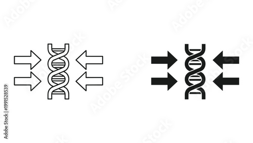 Vector illustration of dna double helix structure with arrows
