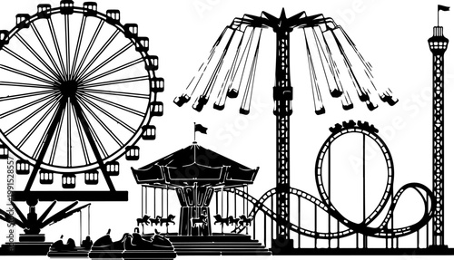 Entertainment horizontal banner, amusement park rides Vector Art