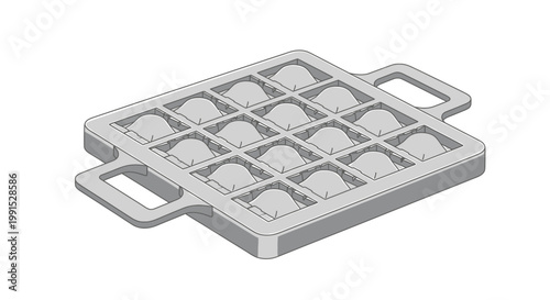 Detailed Illustration of a Takoyaki Pan with Sixteen Cooking Wells.