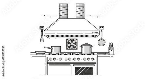 Detailed kitchen stove and hood design.