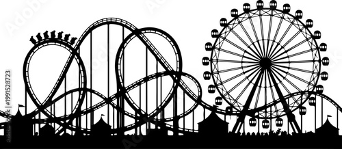 Entertainment horizontal banner, amusement park rides Vector Art