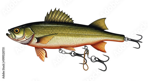 Detailed view of fishing lure fish.