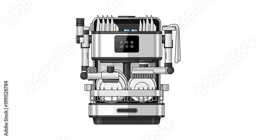 Detailed view of espresso machine.