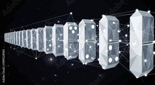 Digital Domino Effect - Futuristic Chain Reaction with Glowing Dots.