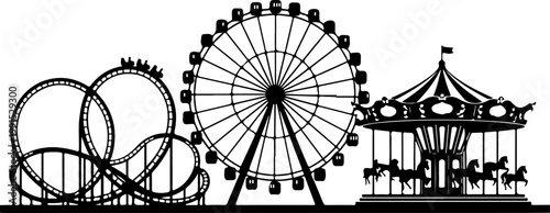 Entertainment horizontal banner, amusement park rides Vector Art