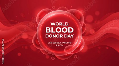 Abstract blood donation awareness design with glowing red circle and flowing liquid background for world donor campaign healthcare support and life saving promotion concept