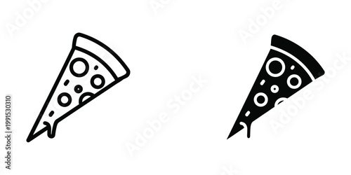 Two contrasting styles of pizza slice illustrations with different artistic techniques