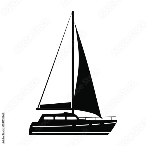 Sailing Silhouette on the Water: A minimalist silhouette of a sailboat gracefully navigates the open water, embodying freedom and nautical adventure.