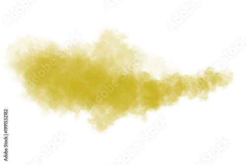 Nube de humo amarillo vibrante aislado sobre fondo negro, efecto de gas o ráfaga de polvo