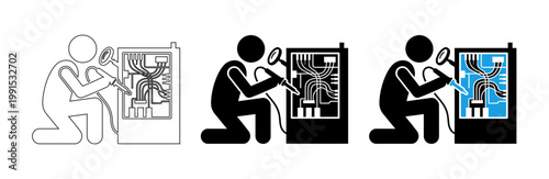 Technician Repairing Electrical Circuit Board with Soldering Iron Vector Illustration Icon Set